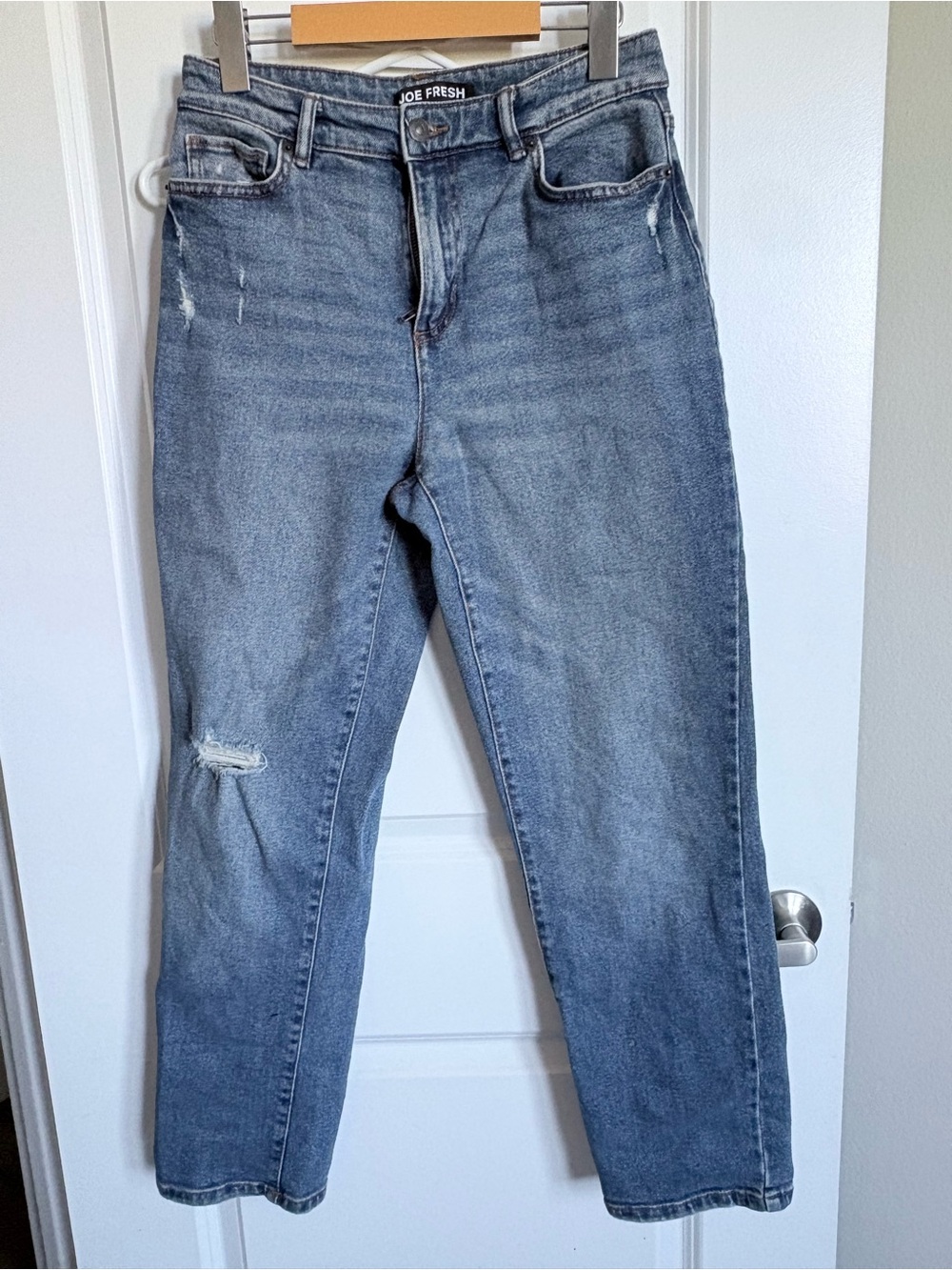 Joe Fresh Women's Mid Blue Straight Leg Jeans with Light Distressing